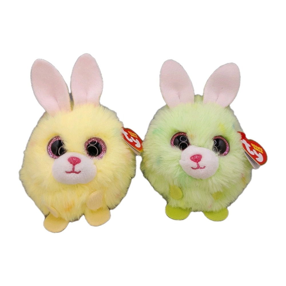 Ty Puffies Kiwi & Lemon Bunny Rabbit Lot of 2 Beanie Balls‎ Plush 3" MWMT